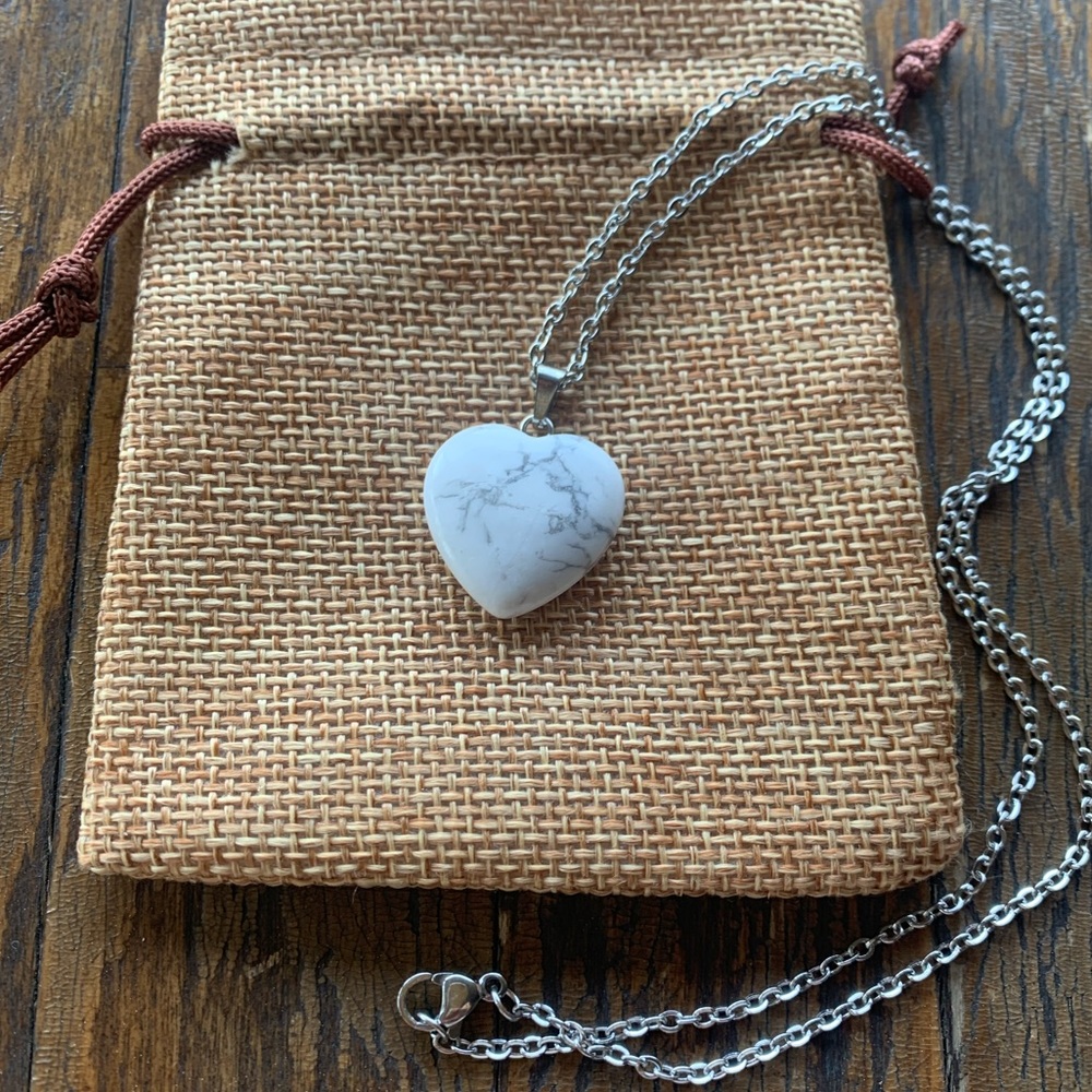 Howlite Necklace Howlite Pendant Crystal Heart Necklace Crystal Necklace